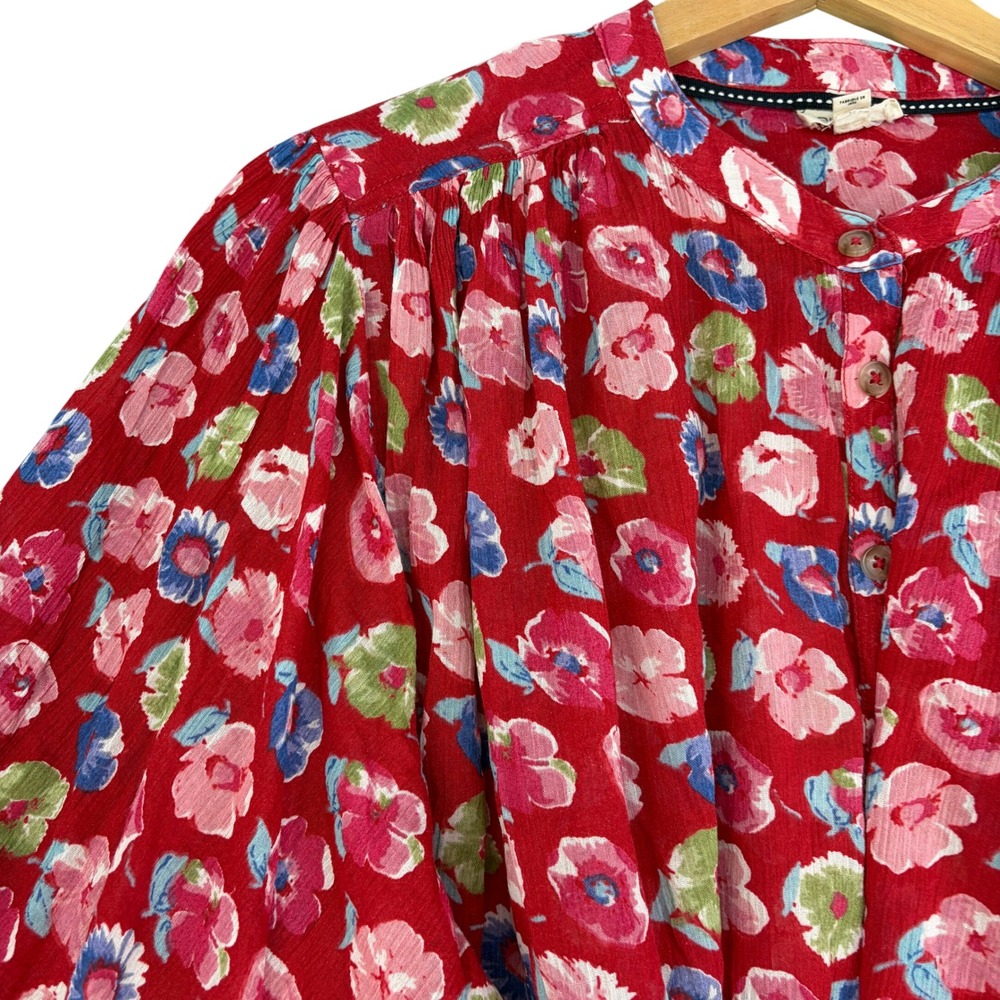 Pilcro Anthropologie Red Floral Cotton Gauze Oversized Blouse Small